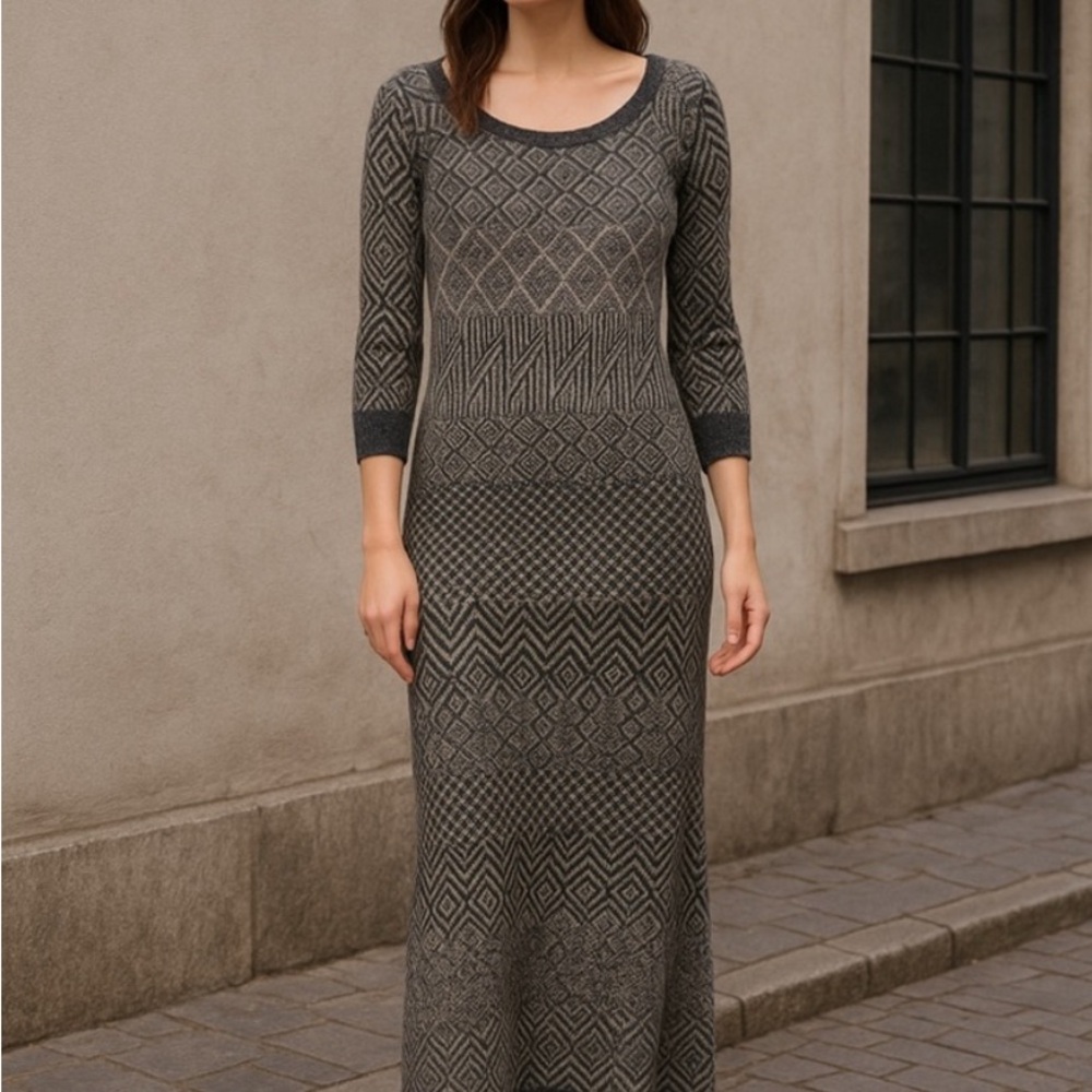 Anthropologie Sparrow Charcoal Patterned Long Sleeve Dress